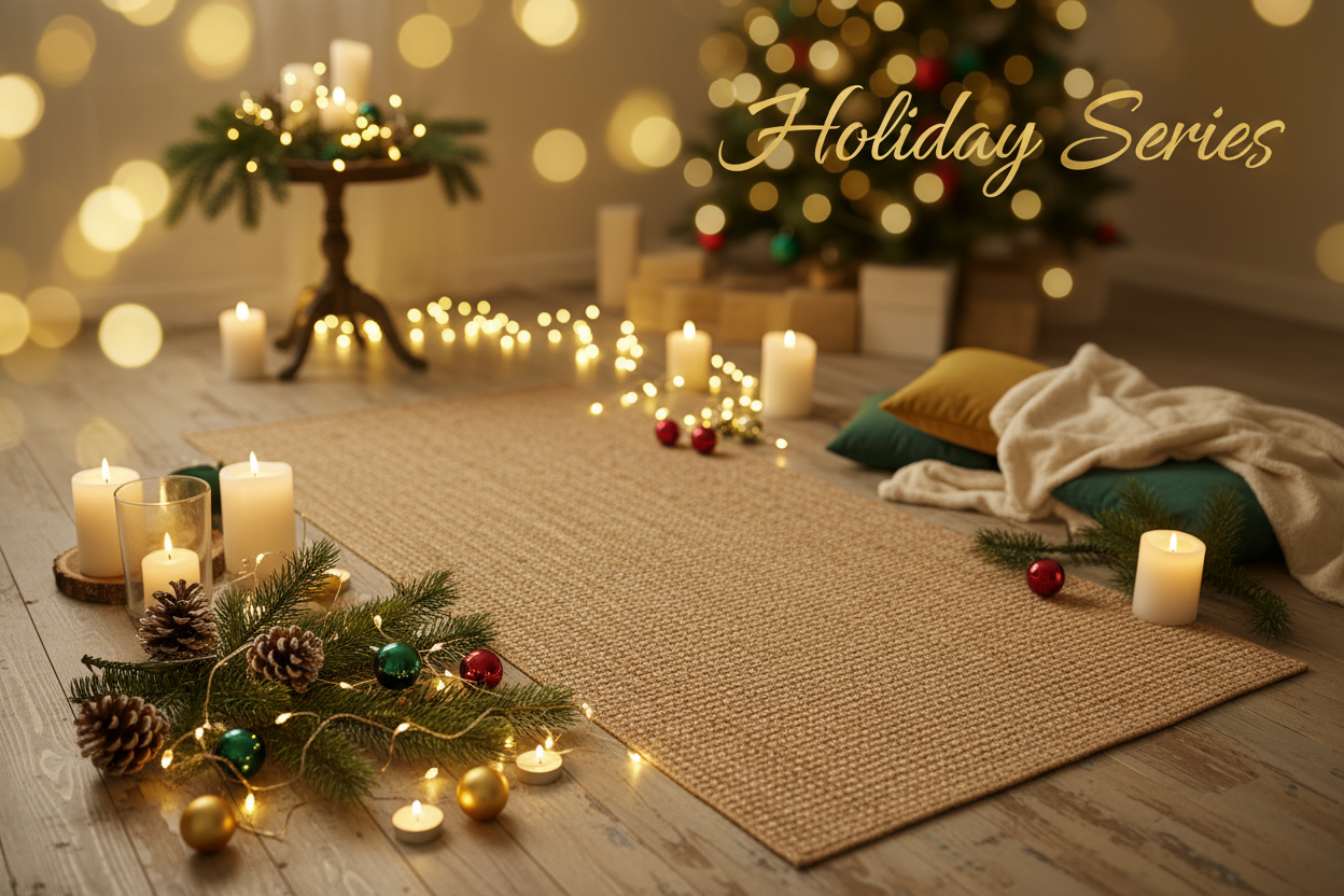 an image for a holiday series yoga series that doesn't have people in it but has a holiday vibe. Can you please inlclude Holiday Series in the photo?