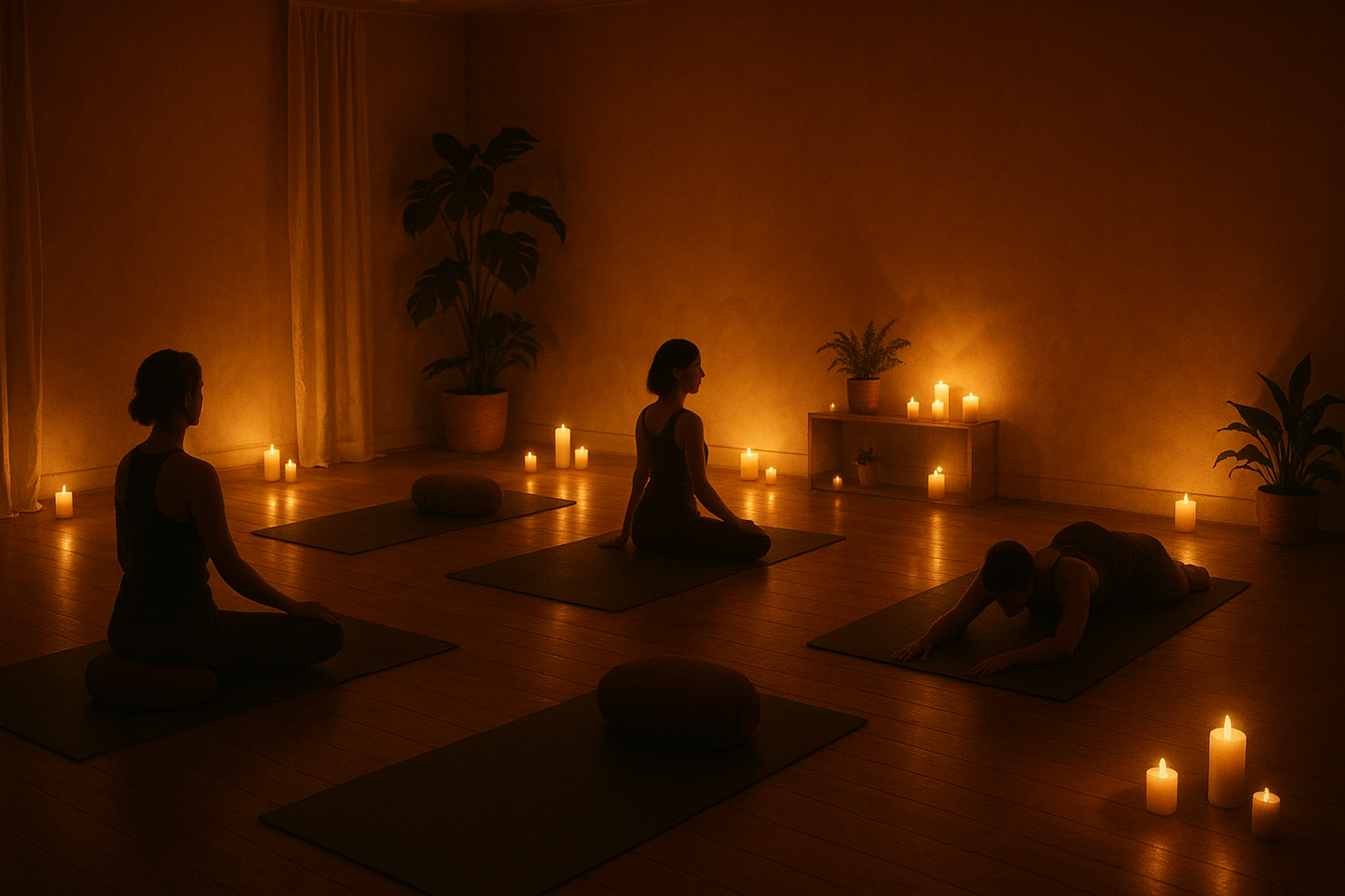 can you please generate an image for a candlelight calm class with soft lightling and sense of deep relaxation