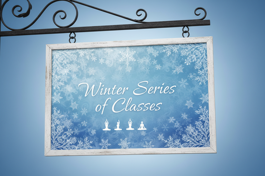 Wintry sign in blue and white that says Winter Series of Classes